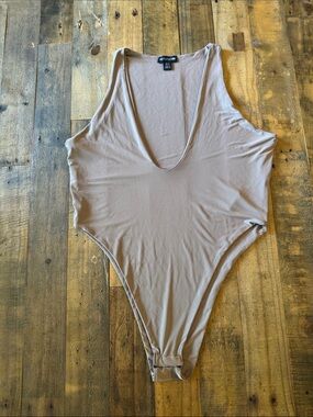 Taupe Deep V Sleeveless Bodysuit